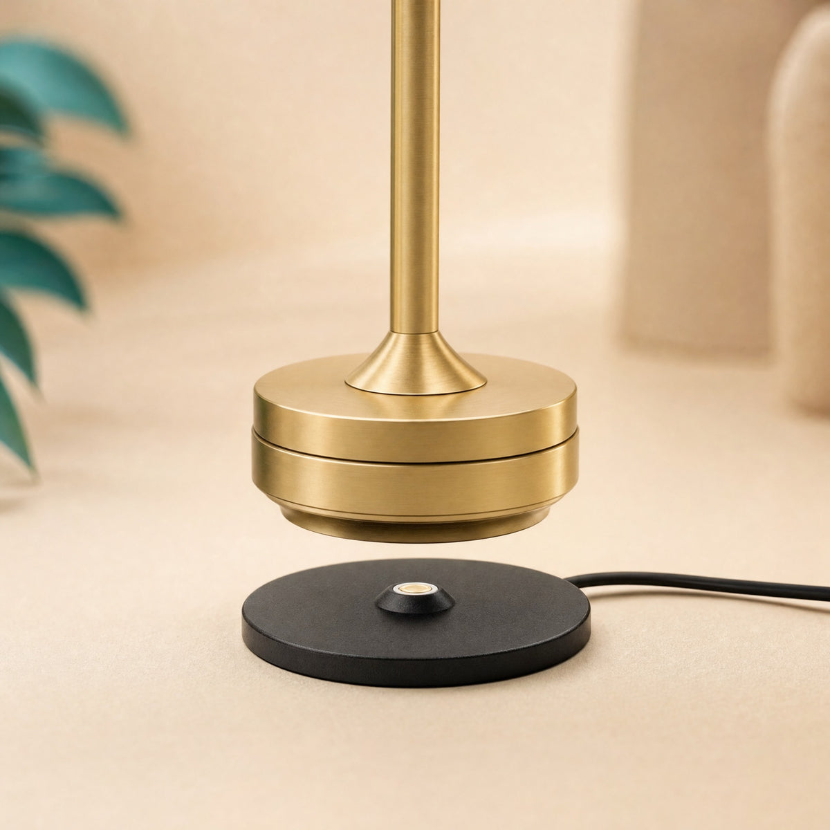 Lumen Pro lamp positioned above its individual contact charging base — detail visualization