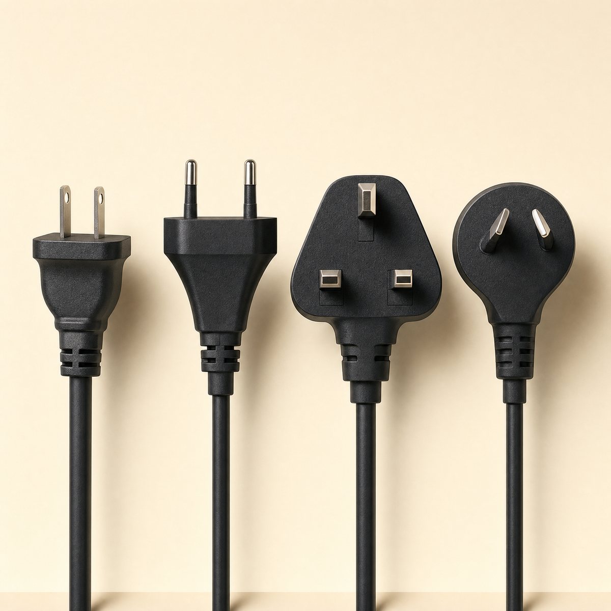 US, EU, UK and AU plug types available for the multi-port charging station