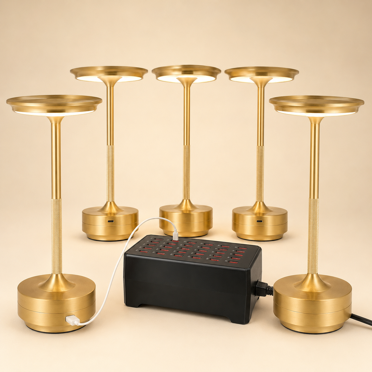 Bulk hospitality charging bundle — Refresh Decor Luminous Lamps with 30-port station