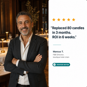 Marcus T. F&B Director testimonial — replaced 80 candles in 3 months, ROI in 6 weeks