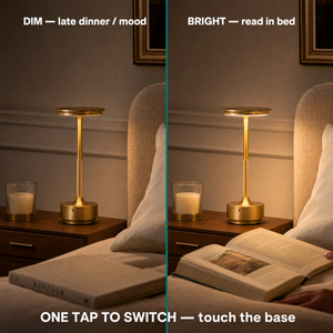 DIM late dinner vs BRIGHT read in bed — one tap to switch