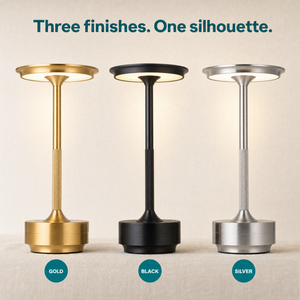 Three finishes one silhouette — Gold, Black, Silver