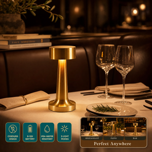 Refresh Decor Restaurant Lamp — cordless hospitality table lamp on a fine-dining table